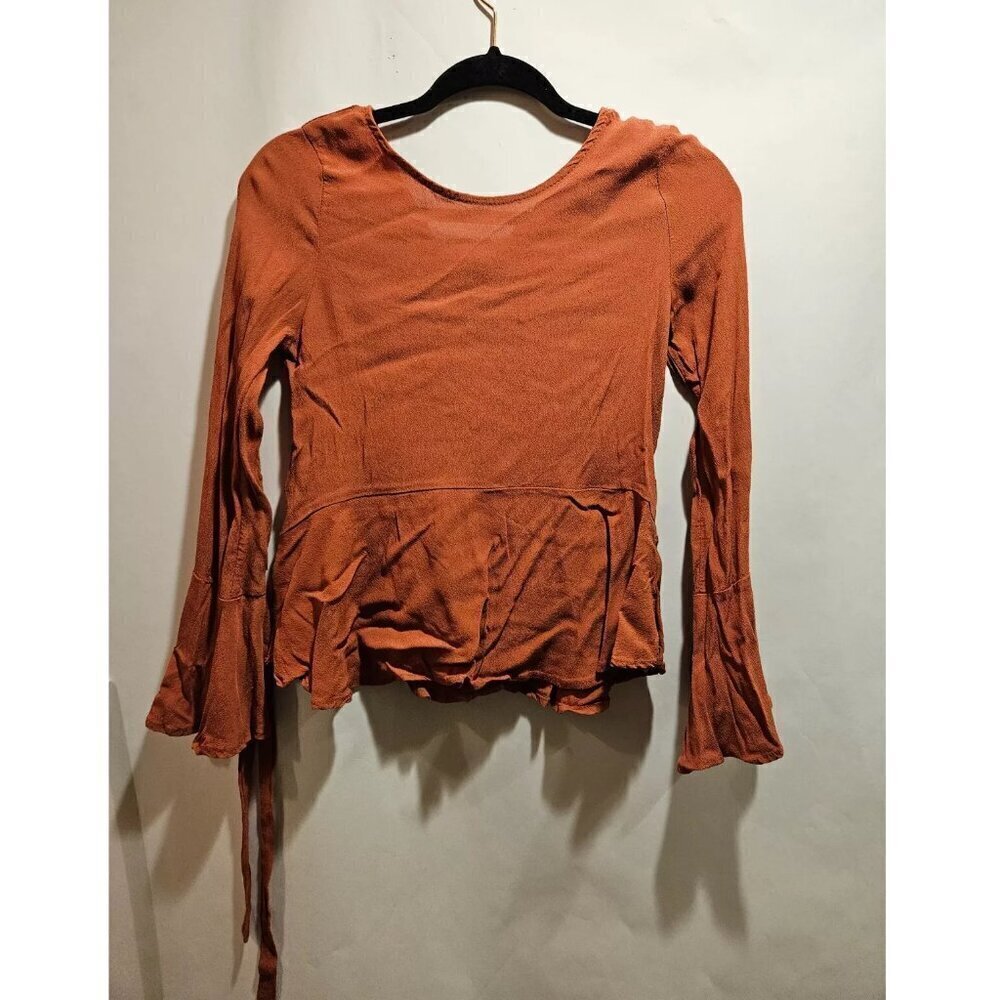 PPLA Clothing Calia Woven Top Tie Back Mulberry Copper Orange Women's XS